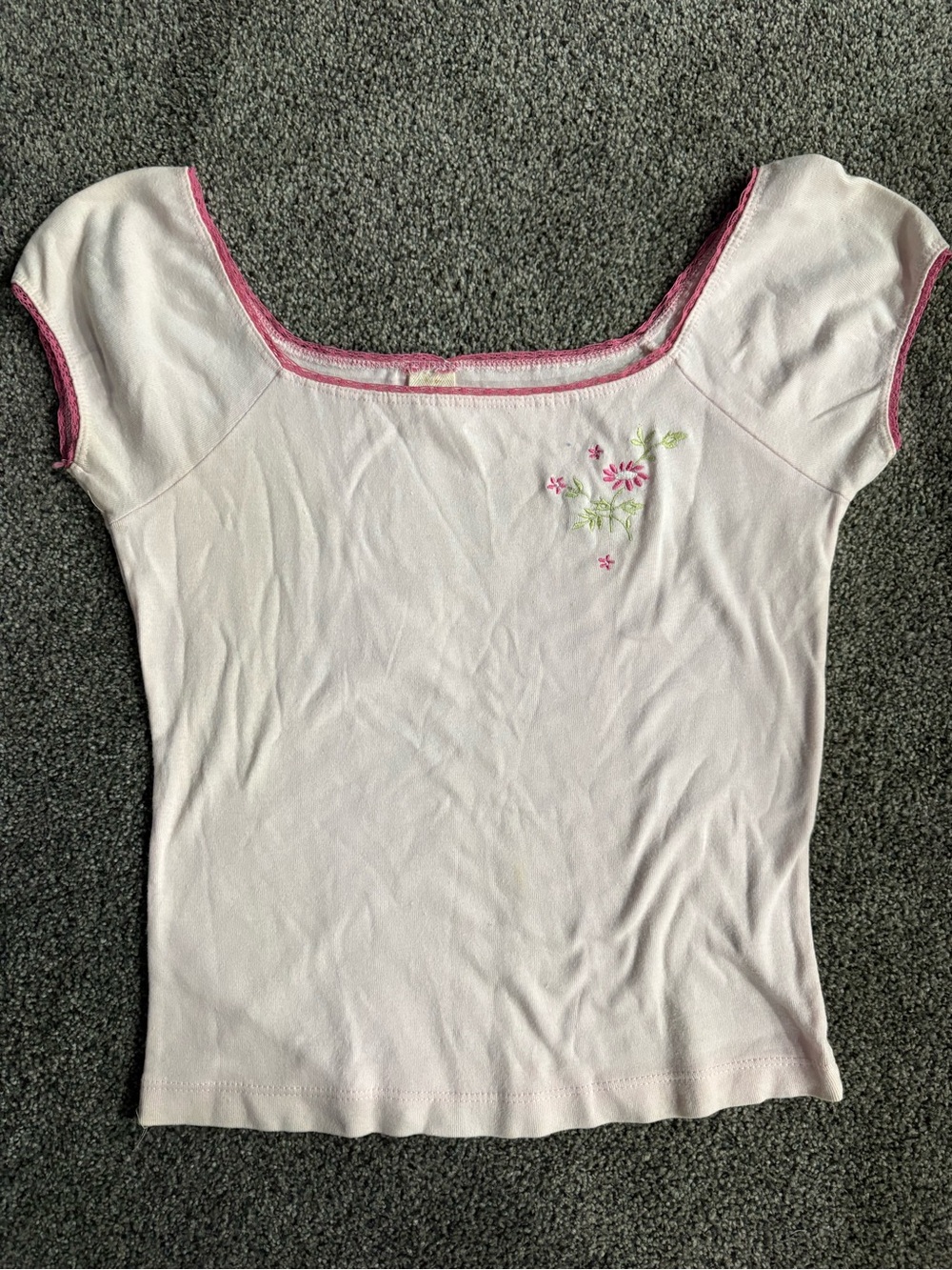 Y2K Vintage Pink Scoop Neck Floral Embroidered Women's Top